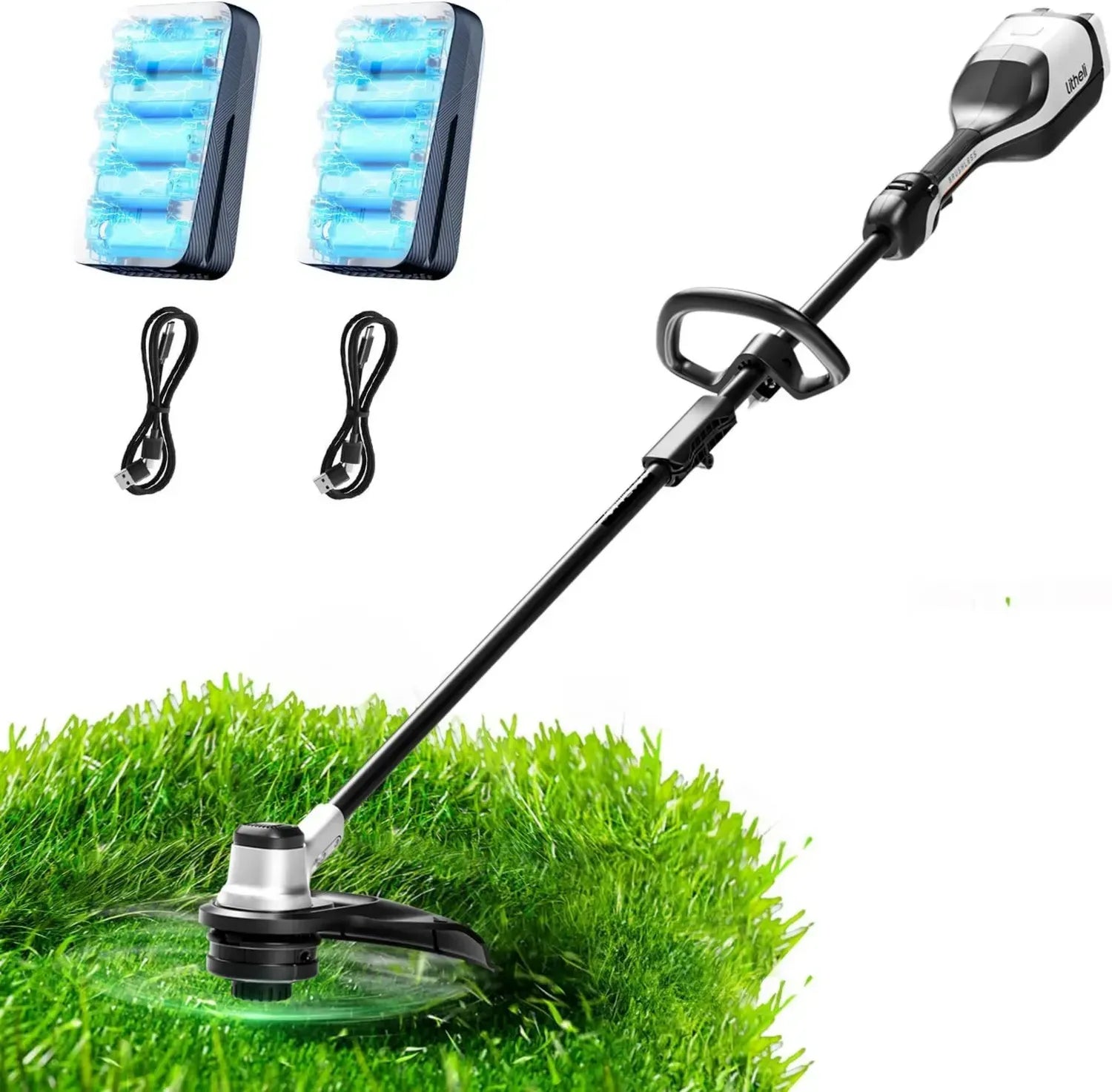 Litheli Akku-Rasentrimmer 2x20V, 35cm, bürstenloser Motor, 2x10.000mAh Akkus, einfacher Fadenwechsel, ideal für Rasenpflege