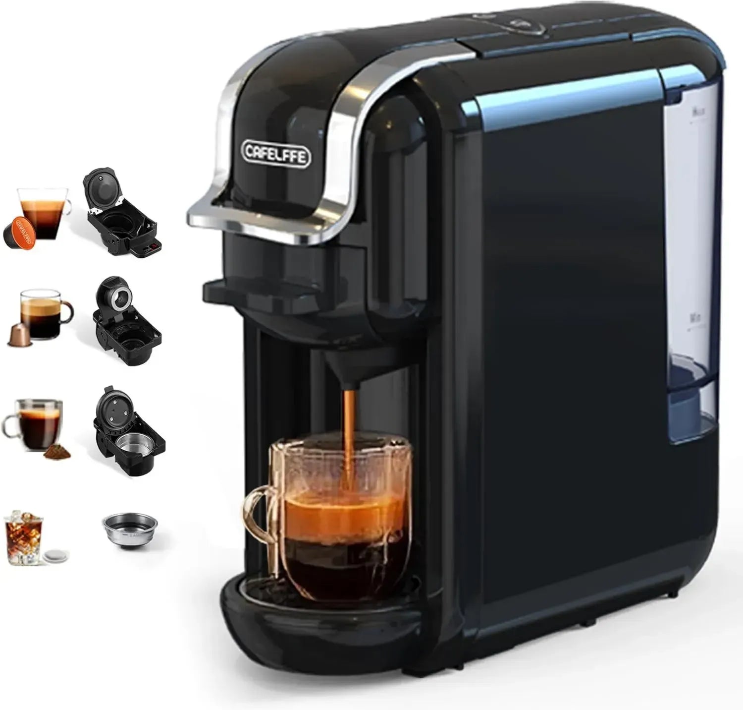 CAFELFFE MK-603 Mehrzweck-Kaffeemaschine, 4-in-1 System für Espresso und Kaltgetränke, kompatibel mit ESE, Nespresso und gemahlenem Kaffee