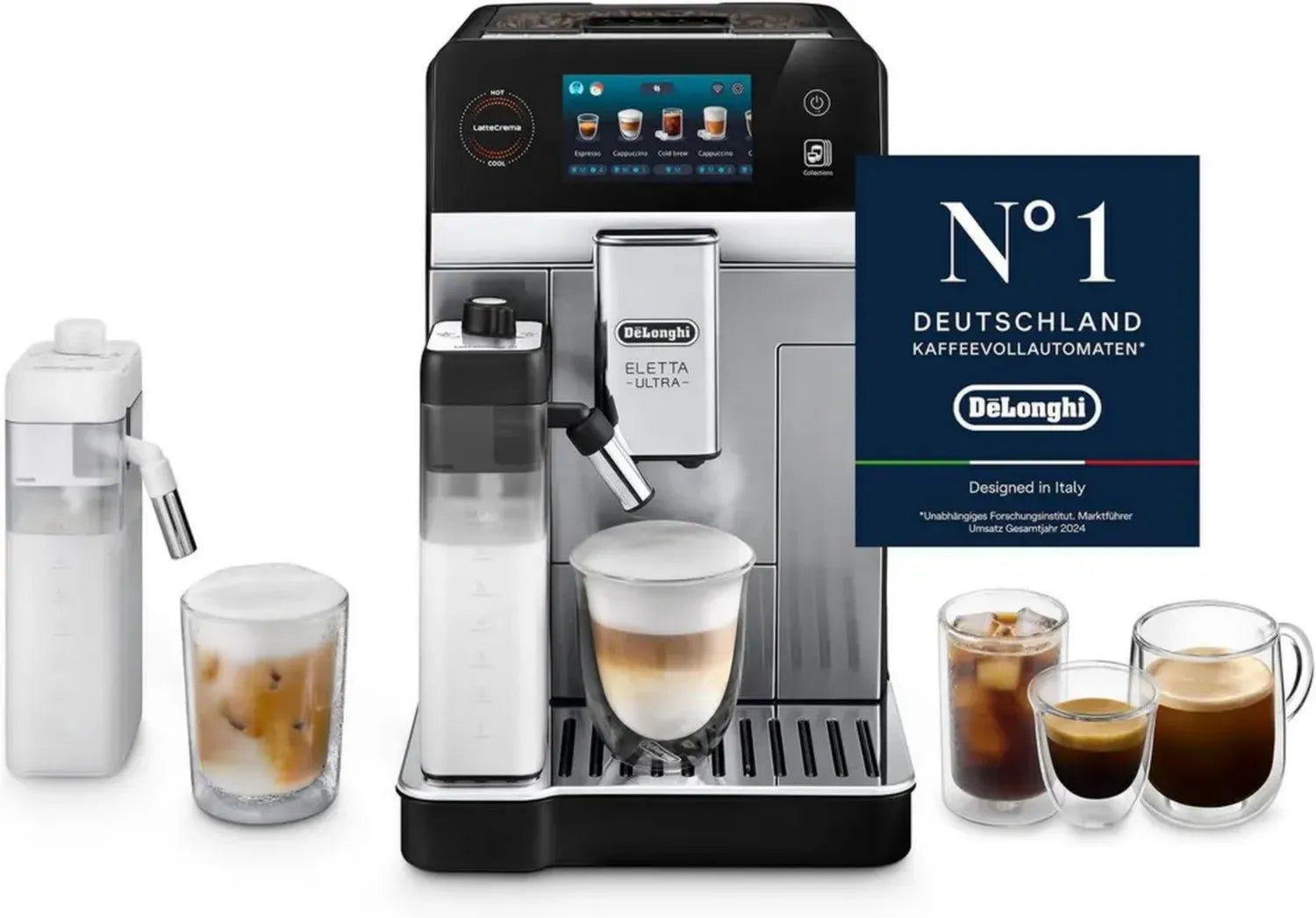 De'Longhi Eletta Ultra Kaffeevollautomat mit LatteCrema System, leises Design, intuitives Farbdisplay, einfache Reinigung, Metallgehäuse
