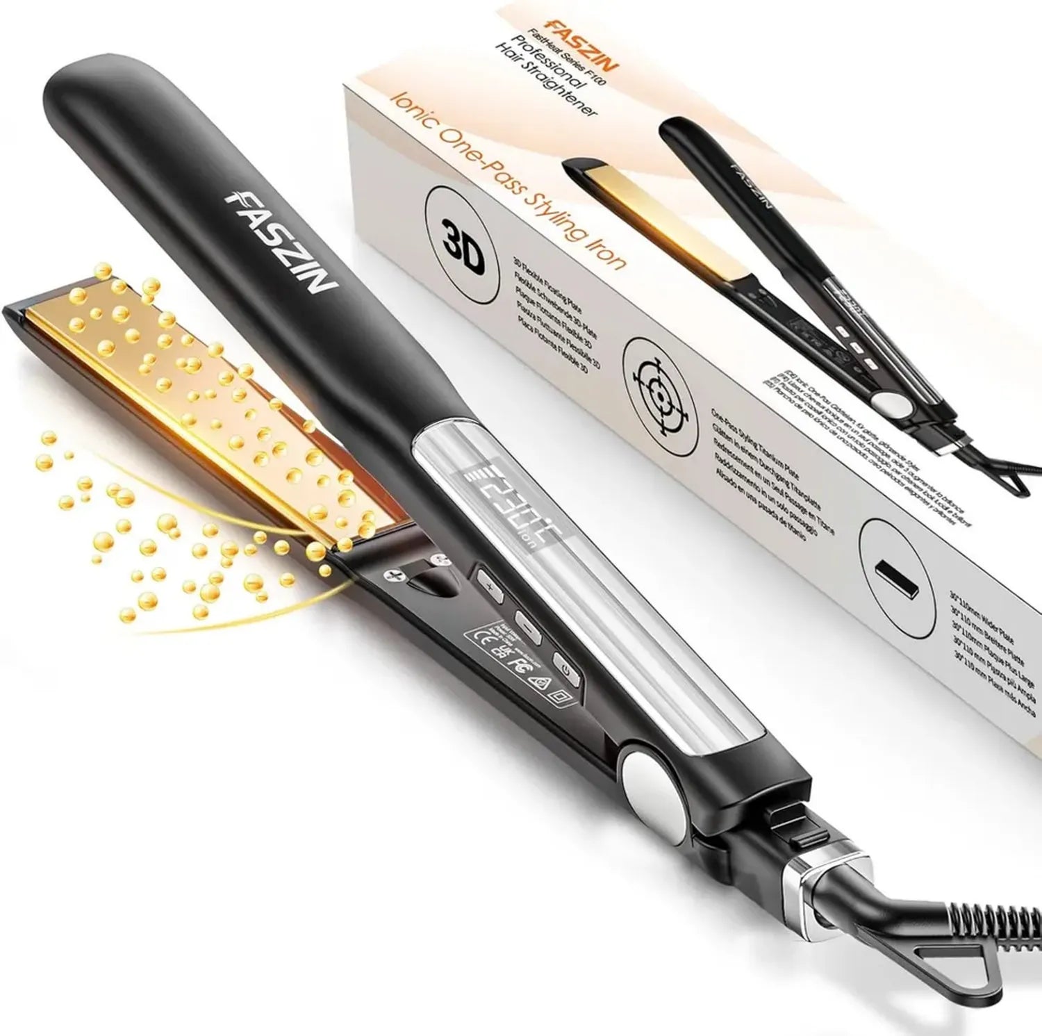 Faszin 2-in-1 Haarglätter mit Titanplatten, 20 Sekunden Aufheizung, LCD-Anzeige, ideal für alle Haartypen