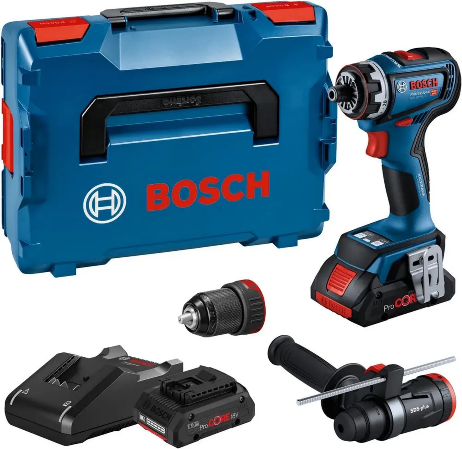 Bosch 18V Akkuschrauber GSR 18V-90 FC mit FlexiClick-System und ProCORE18V Akkus, L-BOXX