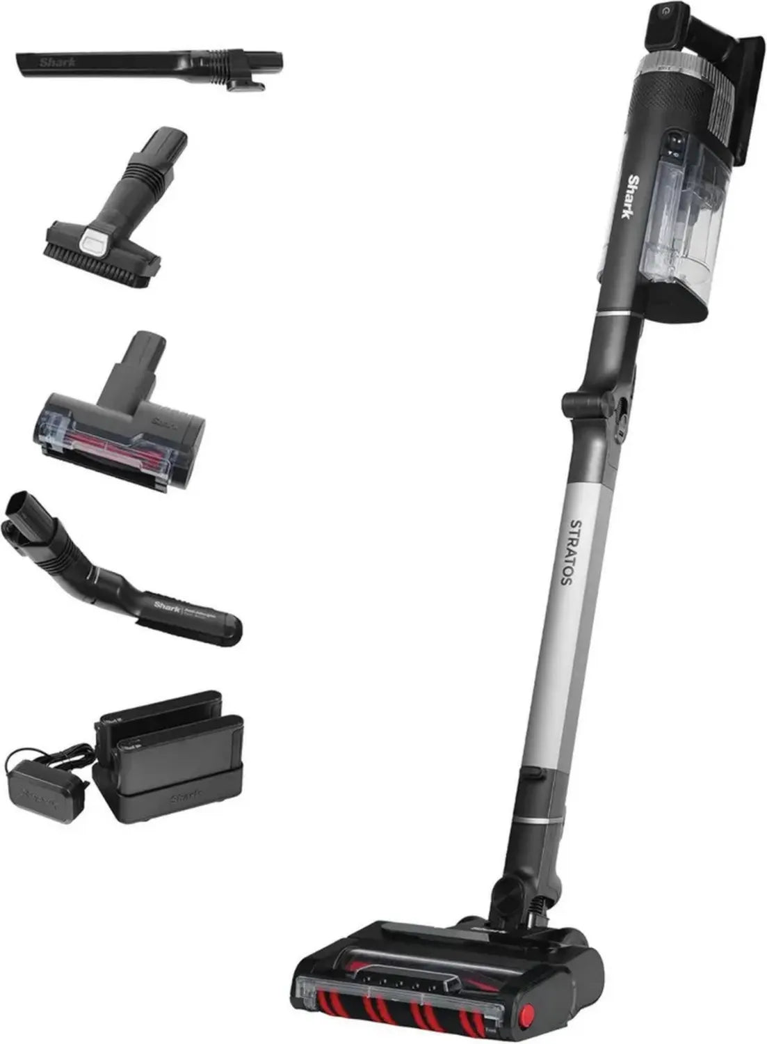 Shark Stratos kabelloser Staubsauger mit PowerFins Plus, 120 Minuten Laufzeit, Anti-Hair-Wrap, CleanSense IQ, ideal für Tierhaare und verschiedene Oberflächen, Anthrazit/Silber, Modell IZ420EUT