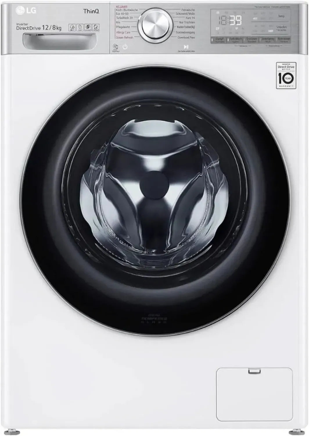 LG Electronics AI DD Waschtrockner V9WD128H2 – 12 kg Waschkapazität, 8 kg Trockenkapazität, 1400 U/min, Dampffunktion, Weiß