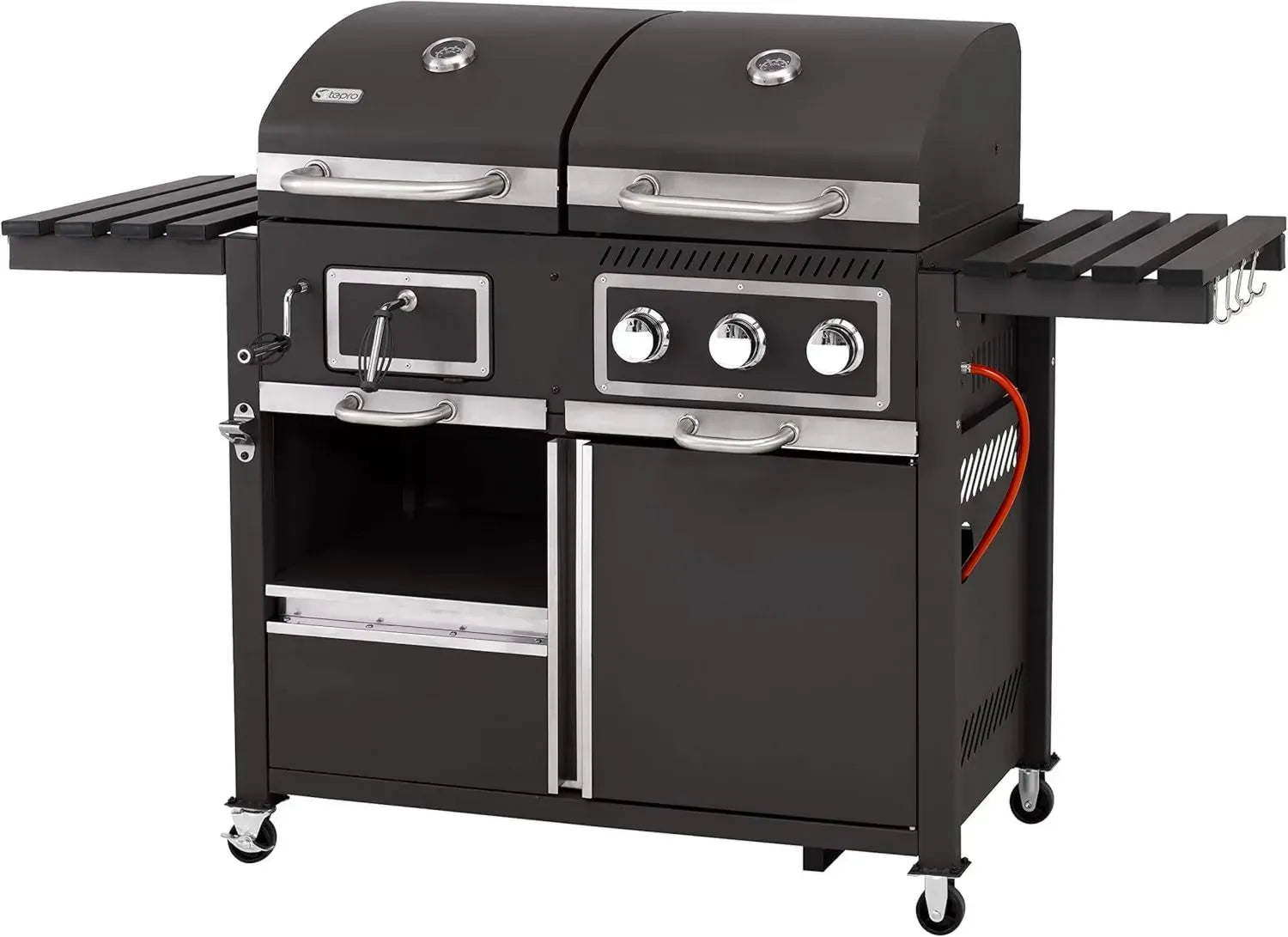 Tepro Kombigrill Toronto: Gas- und Holzkohlegrill mit 3 Brennern, Piezozündung, Thermometer, Schwarz