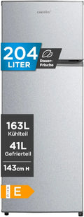 Comfee Kühl-Gefrierkombination mit LED-Beleuchtung, 143cm, Silber, Energiesparend, Umkehrbare Tür