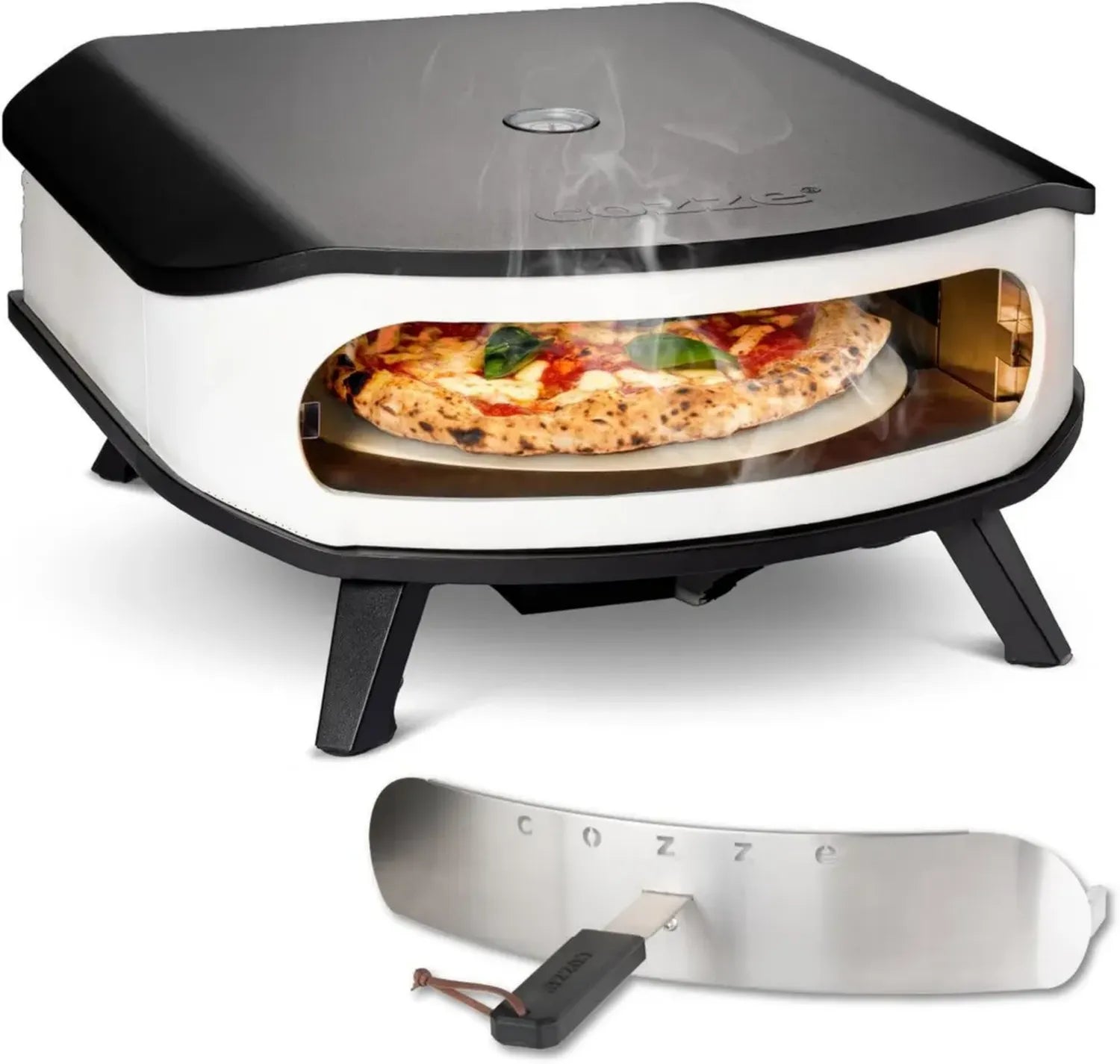 cozze® Gas-Pizzaofen mit rotierendem Stein und LED-Leuchte, 6,0 kW, inklusive Regler und Schlauch, ideal für knusprige Pizzen im Freien