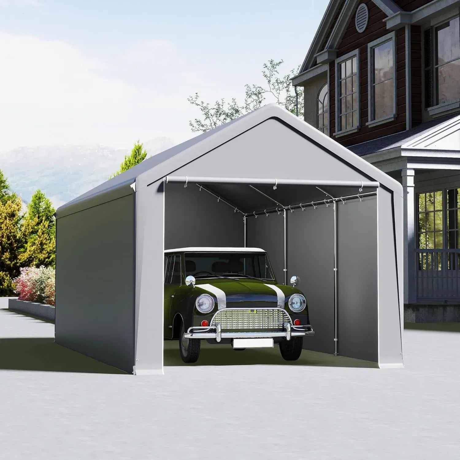 UISEBRT Multifunktionale Zeltgarage 3x6 m – Wetterfeste Lagerlösung mit stabilem Stahlrahmen und strapazierfähiger PE-Plane für Auto und SUV in Grau