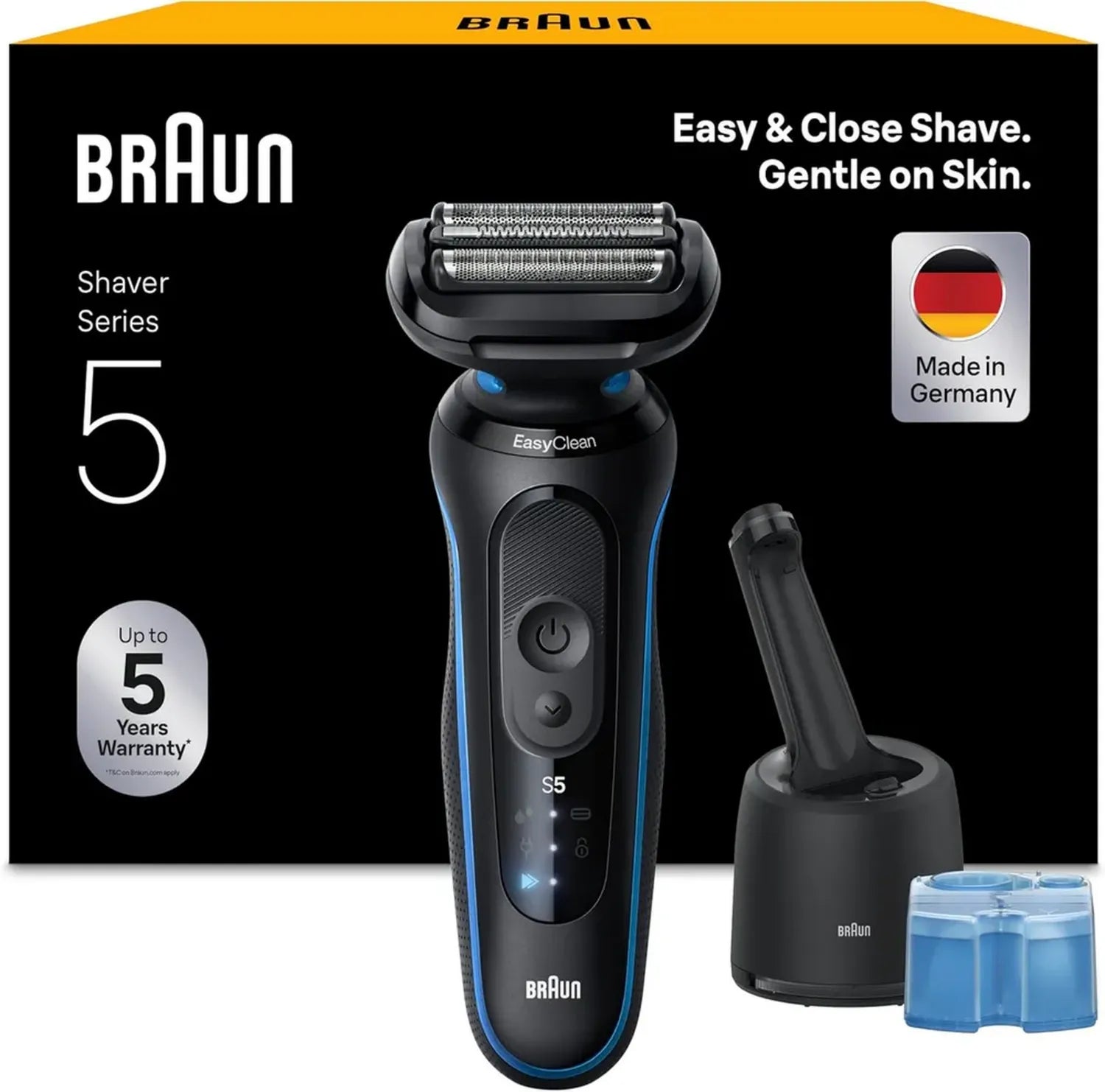 Braun Series 5 Elektrorasierer für Männer, Nass- und Trockenanwendung, Turbo-Modus, SmartCare Reinigung, wasserdicht, hergestellt in Deutschland, Modell 52-B7000cc, Blau