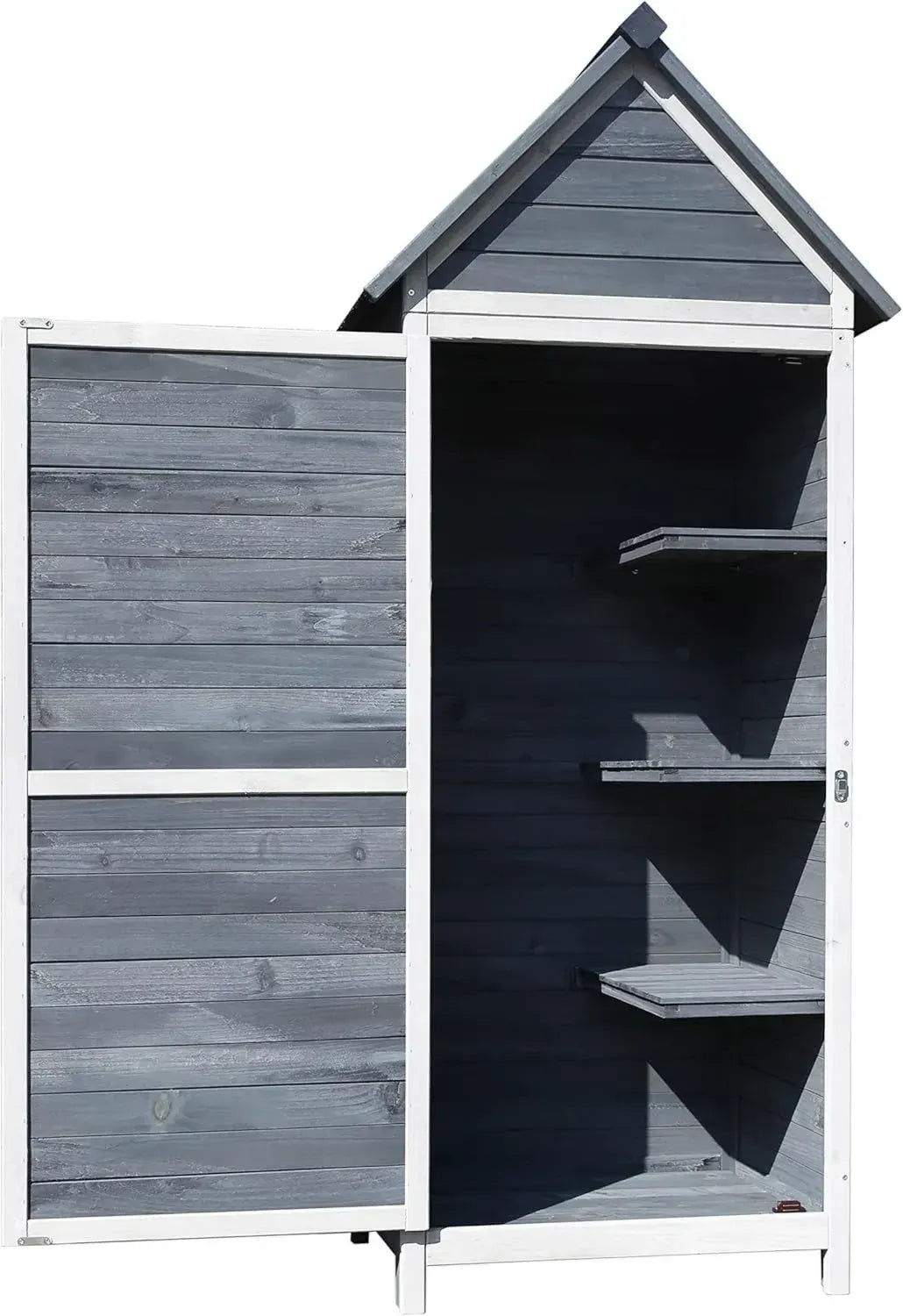Hochwertiger Holz-Gartenschrank grau 77x53x179 cm mit Satteldach und Bitumenisolierung