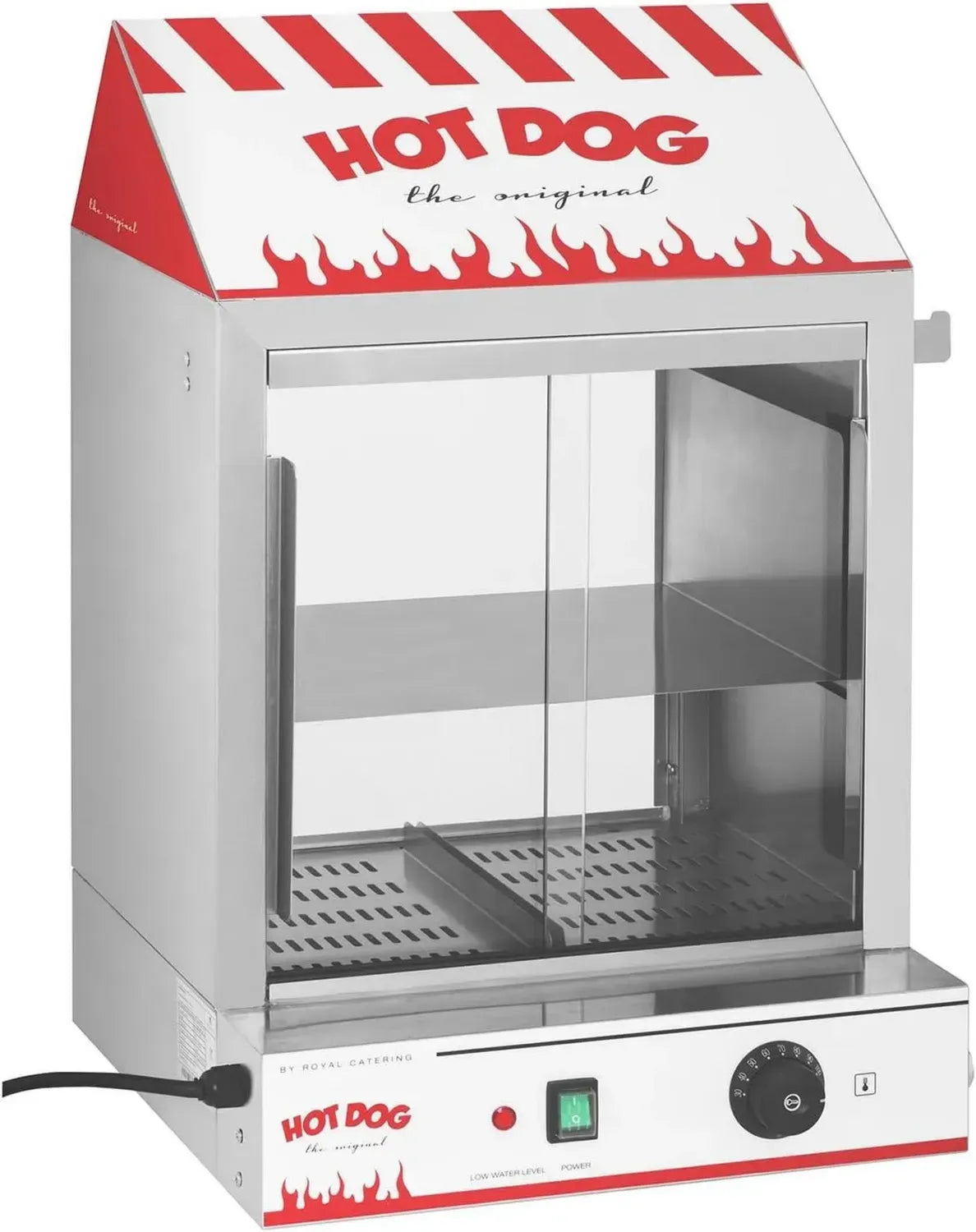 Edelstahl Hot Dog Maschine für 200 Würstchen & 50 Brötchen, 2000W mit Ablassventil und Glastüren