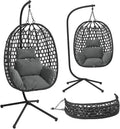 STEELSON Rattan-Hängesessel mit Gestell - Indoor & Outdoor Korbschaukel mit Kissen - Max. 150 kg Belastbarkeit