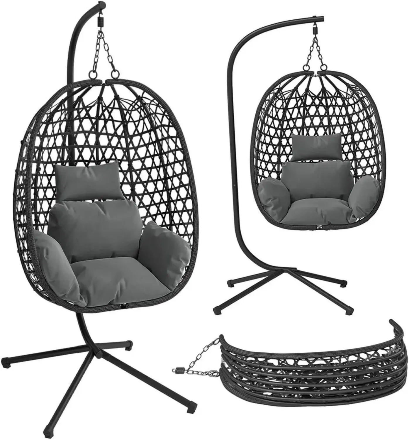 STEELSON Rattan-Hängesessel mit Gestell - Indoor & Outdoor Korbschaukel mit Kissen - Max. 150 kg Belastbarkeit