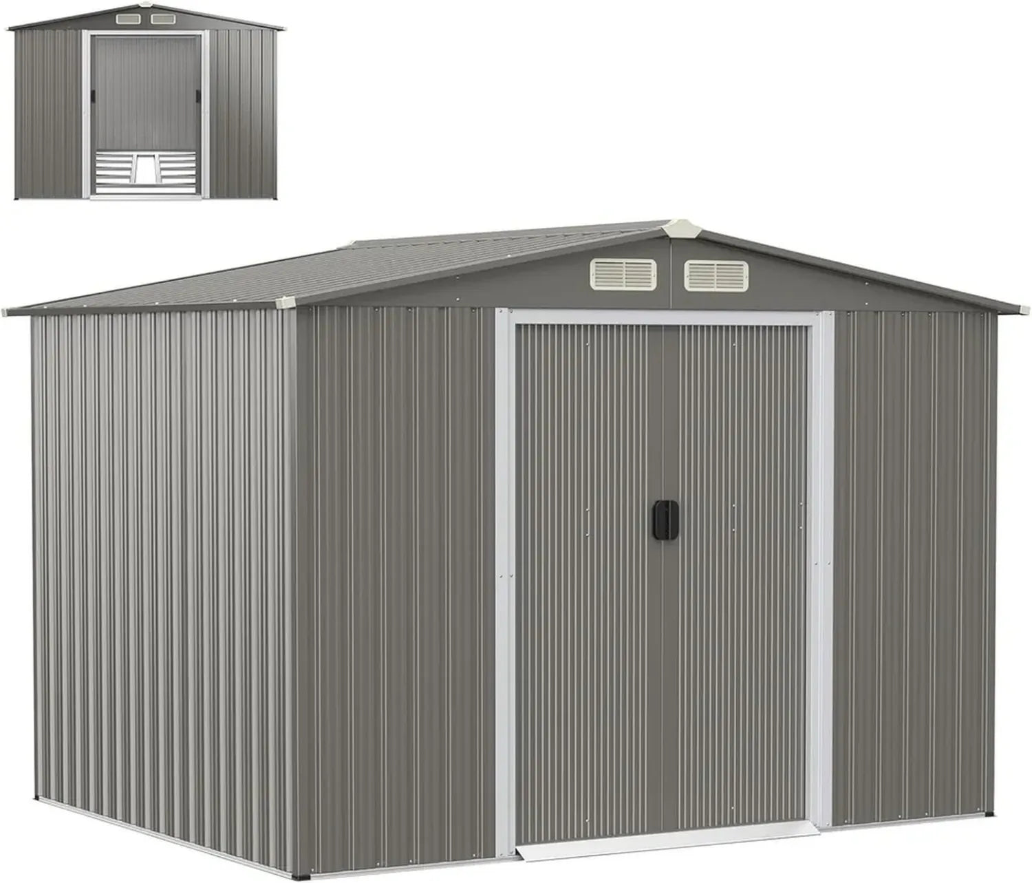Metallgerätehaus mit Schiebetür und Belüftung, 260x207x180 cm, Grau