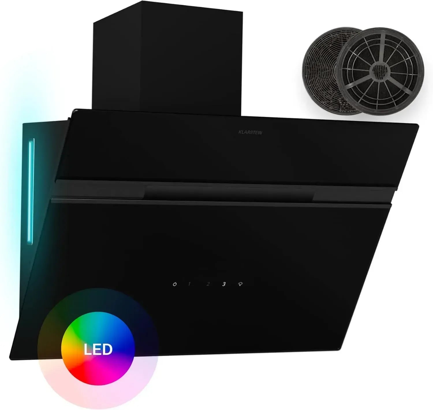 Klarstein 60-cm-Abzugshaube Alina, 600 m³/h, Klasse A, RGB-LED, Touch-Steuerung, Umluft, Schwarz
