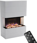 GLOW FIRE Elektrokamin Portia mit realistischer 3D-LED-Flamme, Heizfunktion, Knistereffekt & Timer, 1500 W, Weiß, 140x100x45 cm