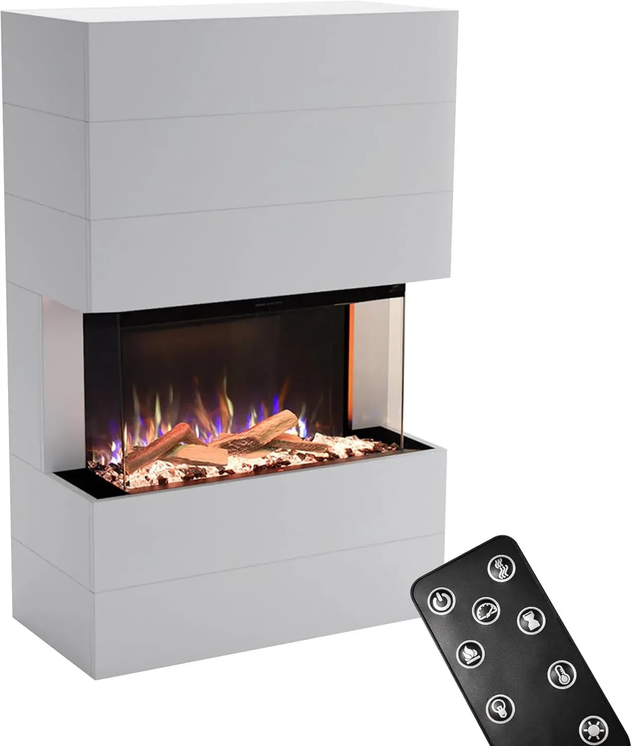 GLOW FIRE Elektrokamin Portia mit realistischer 3D-LED-Flamme, Heizfunktion, Knistereffekt & Timer, 1500 W, Weiß, 140x100x45 cm