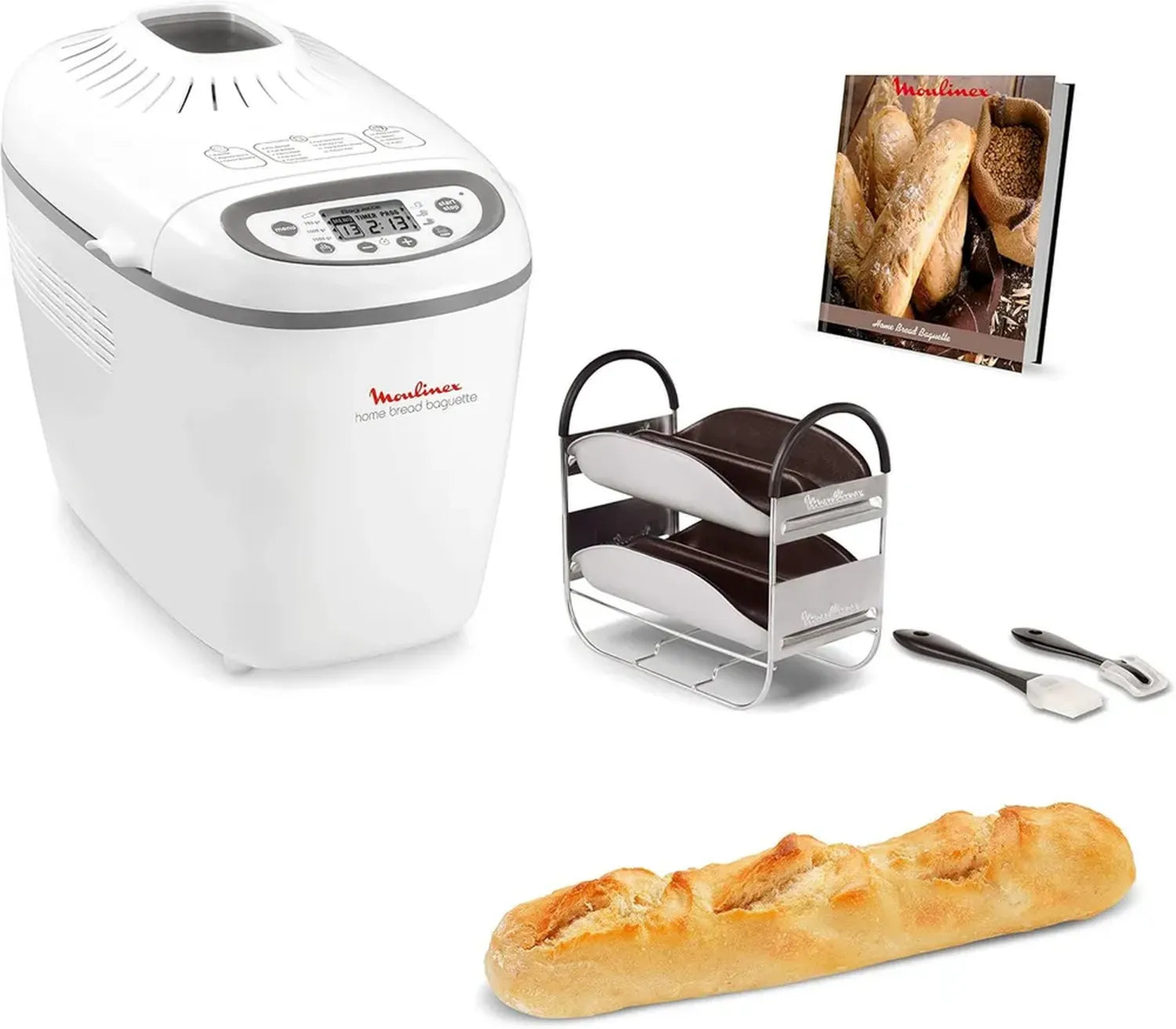 Moulinex OW6101 Brotbackautomat, 1,5 kg Kapazität, 16 Programme, Baguette-Funktion, Antihaftbeschichtung, inklusive Backbleche, 1650W, Weiß