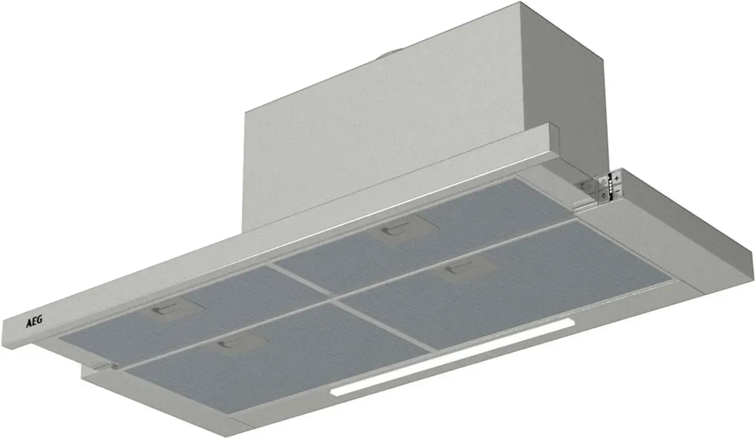 AEG DPE5960M Ausziehbare Dunstabzugshaube, 90 cm, 660 m³/h Leistung, 60 dB, LED-Beleuchtung, Edelstahl, Energieeffizienzklasse A
