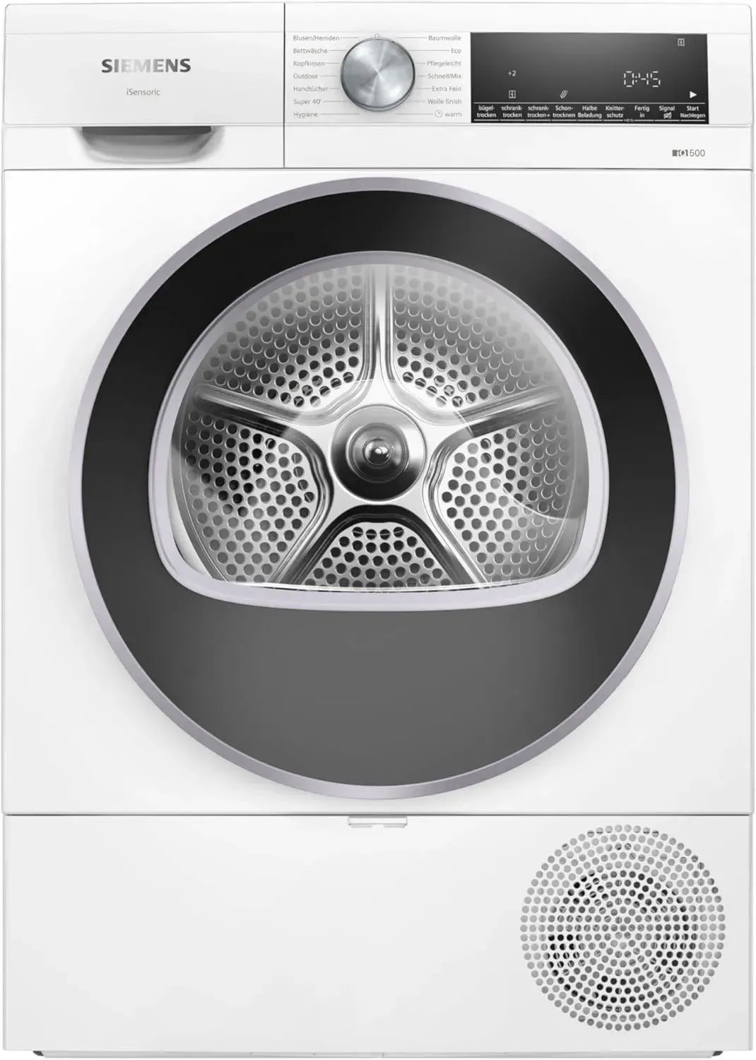 Siemens iQ500 Wärmepumpentrockner 9 kg, autoDry, speedPack, Nachlege-Option, LED-Trommellicht, Weiß