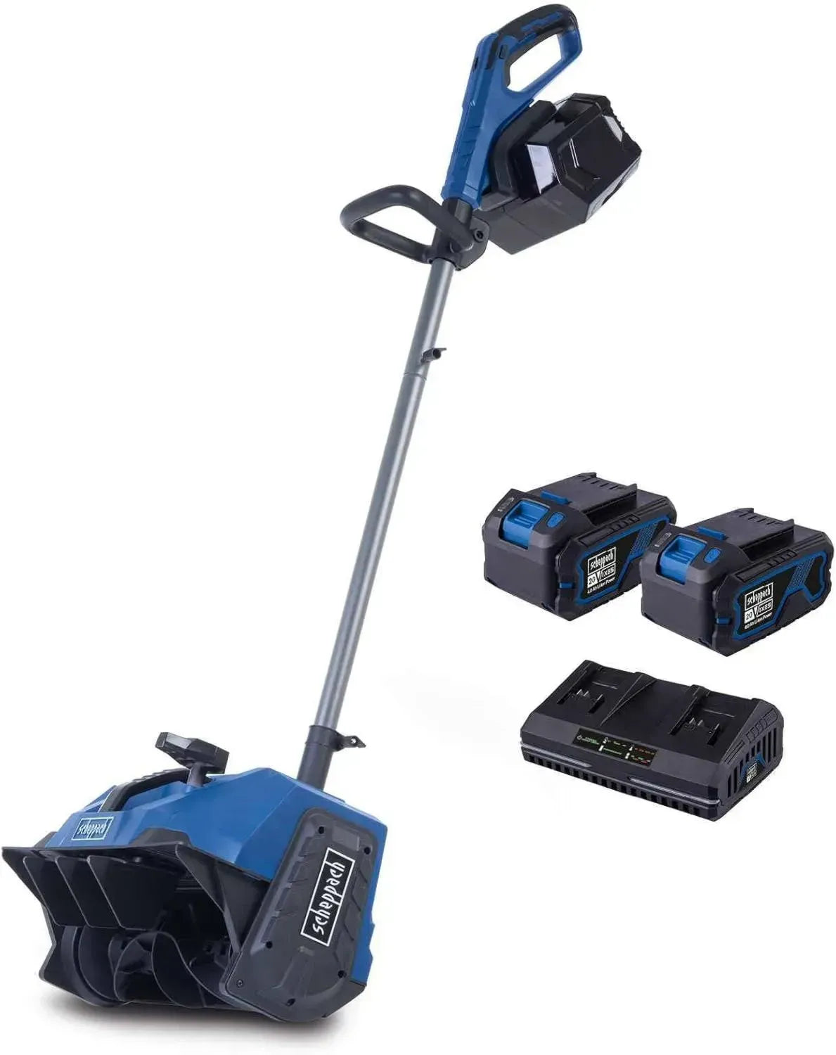 Scheppach Akku Schneefräse BC-SNB410-X mit 40 cm Räumbreite und 20 cm Schneehöhe, verstellbare Auswurfrichtung, inklusive 2x 4Ah Akkus und Schnellladegerät, 10 Jahre Garantie