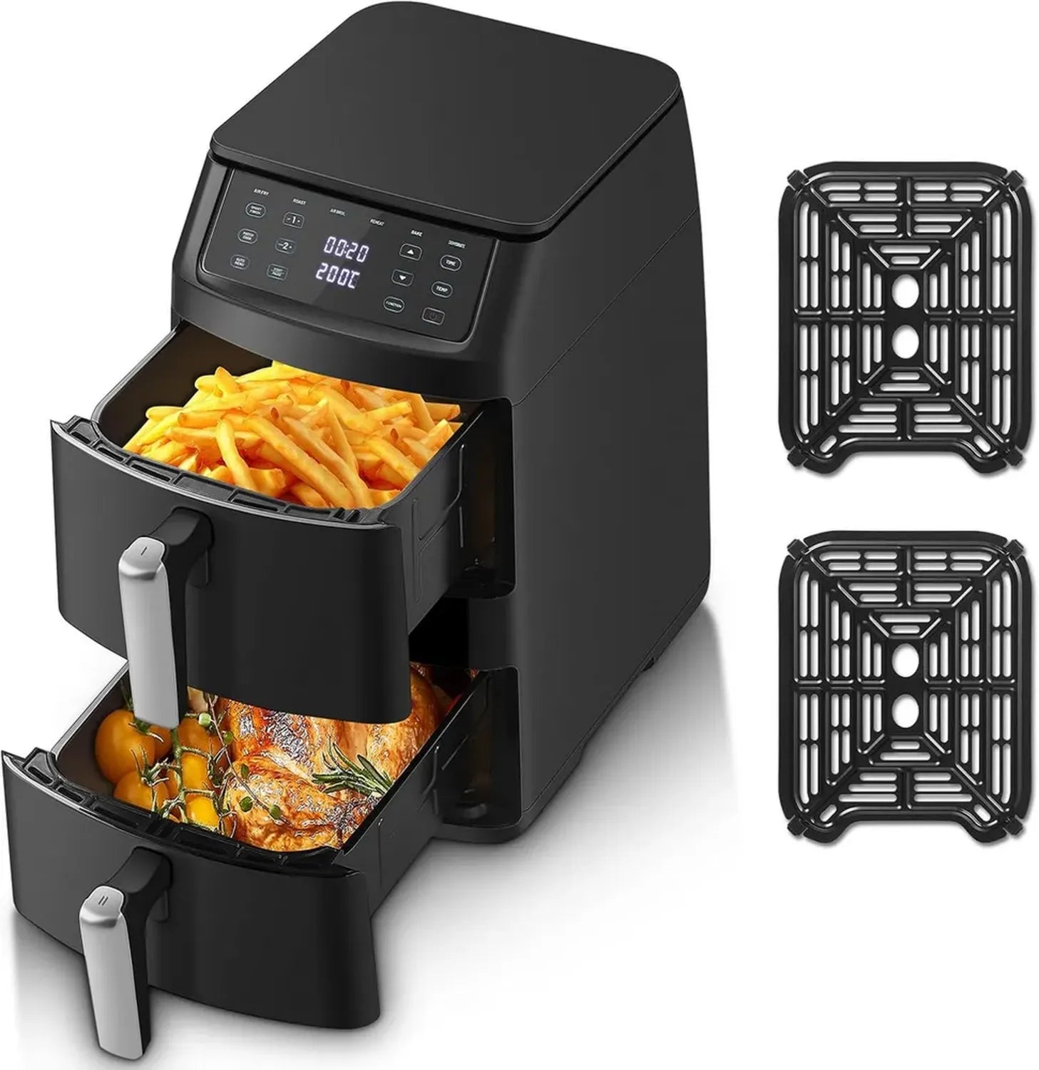 TopStrong Heißluftfritteuse 11L, Doppelkammersystem, Platzsparend & Energiesparend, 6 Funktionen, Spülmaschinengeeignet