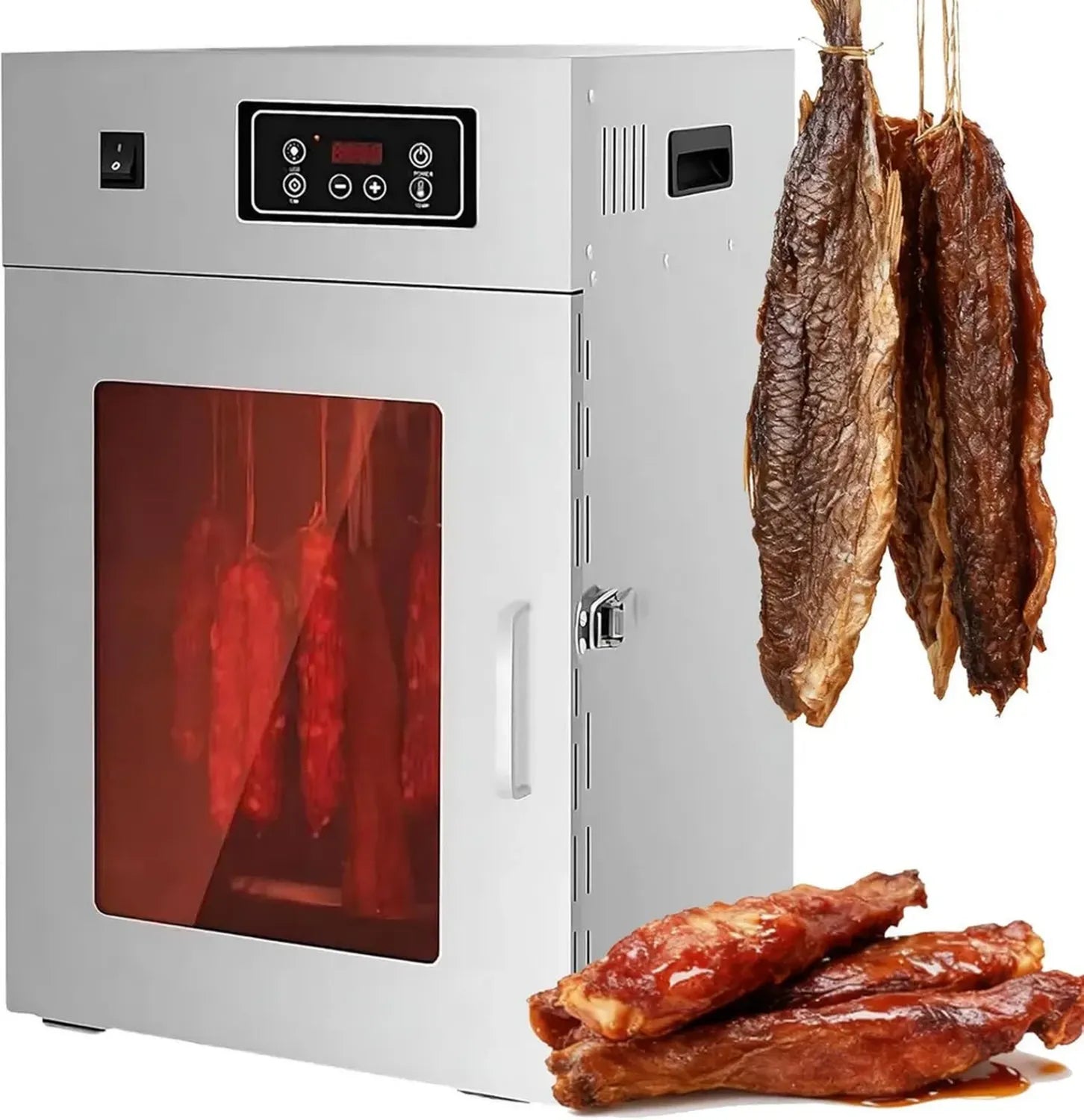 Edelstahl Reifeschrank 7.5kg, Perfekte Temperaturkontrolle 30-90°C – 14 Aufhängestangen für Biltong, Fleisch und Gemüse