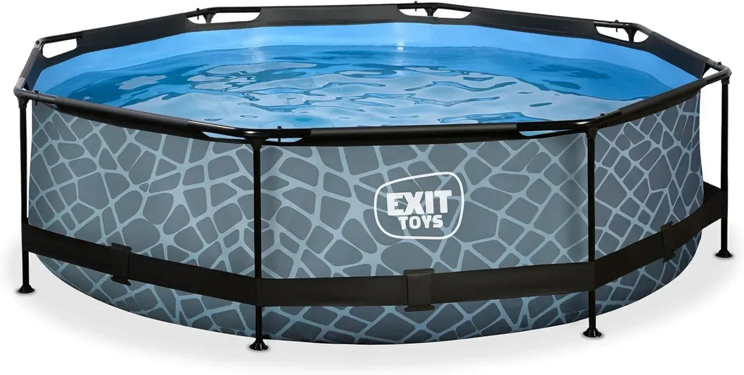 EXIT Toys Rundpool Ø300x76cm mit Filterpumpe - Kinderfreundlich & Robuster Rahmen - Stilvolles Design in Grau