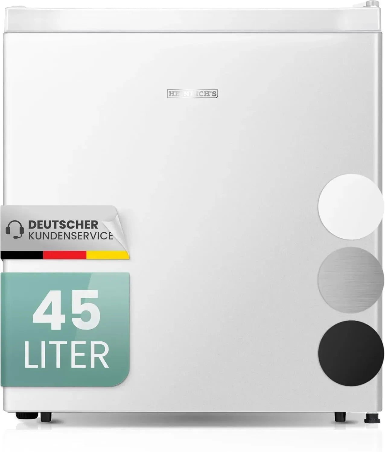 HEINRICHS 45L Mini-Kühlschrank, leise 39dB, mit separatem Kühlfach, ideal für Büro, Camping, Garten (Weiß)