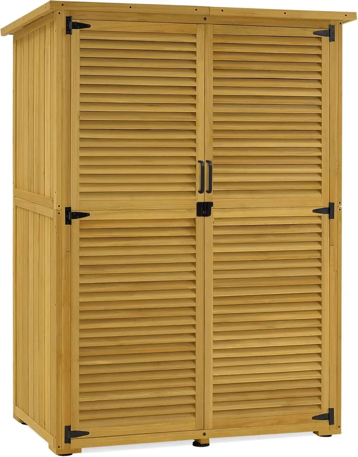 MCombo Wetterfester Holz-Gartenschrank, Kompaktes Gartenhaus für Terrasse und Balkon, 59x127x168 cm, Natur