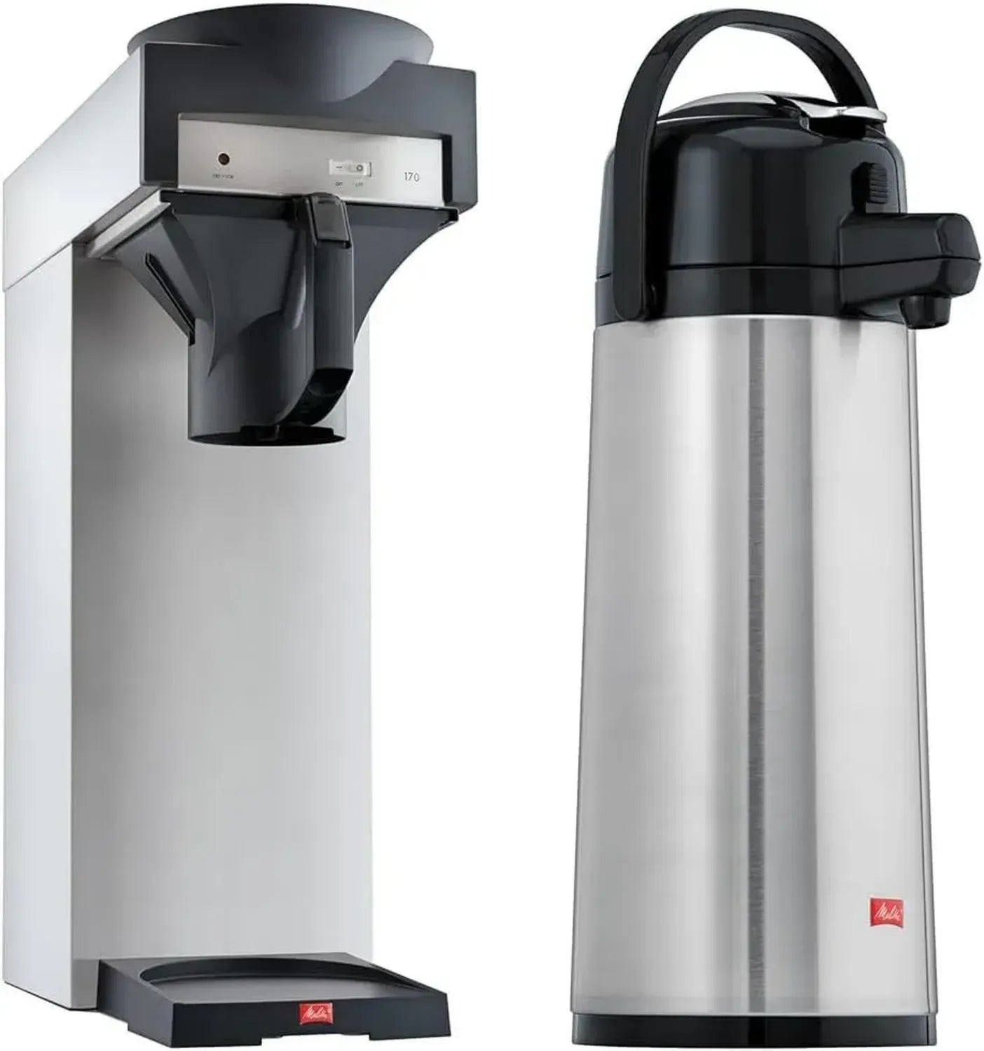 Melitta Filterkaffeemaschine mit Edelstahlkanne, 170 MT, Edelstahl/Schwarz, inkl. 2,2 l Pump-Isolierkanne, ca. 18 Tassen, Silber/Schwarz