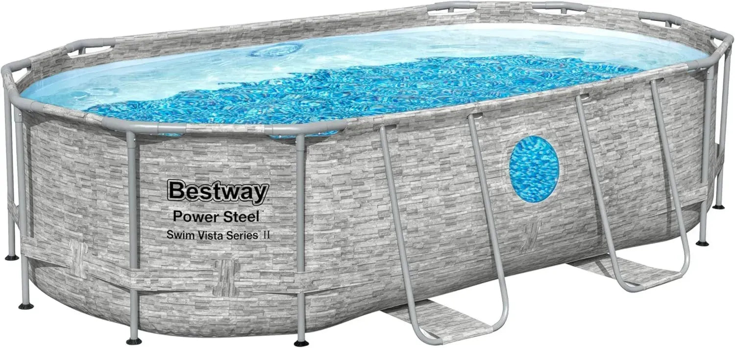Bestway Power Steel Swim Vista Pool, Oval, 427 x 250 x 100 cm, Rattan-Look, Ohne Zubehör