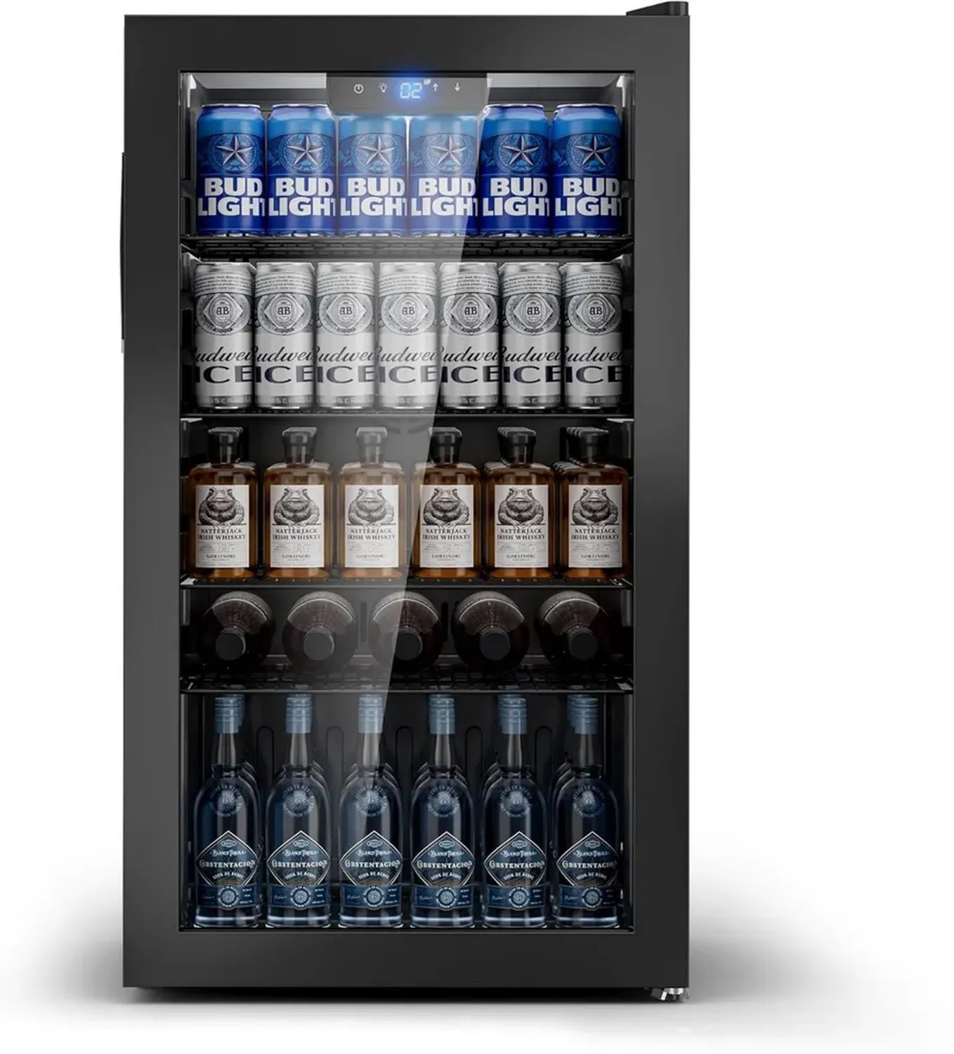 Kompakter Getränkekühlschrank mit Glastür, 95L, für 130 Dosen, flexibel einstellbare Regale, ideal für Zuhause, Bar und Büro