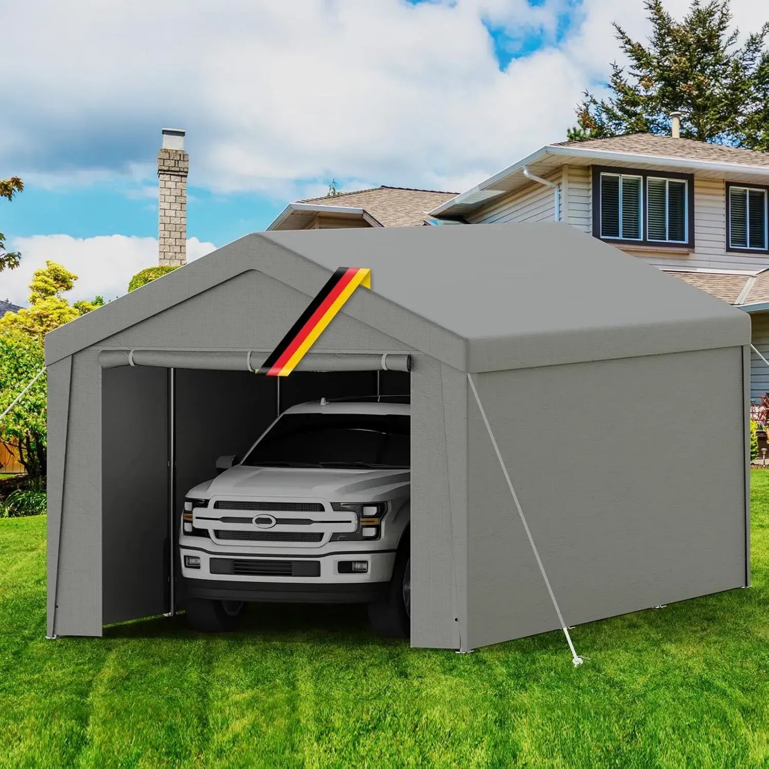 Robuste 3x6m Zeltgarage für vielseitigen Wetterschutz – Wasserdicht & UV-beständig, ideal für Autos und Boote, Grau