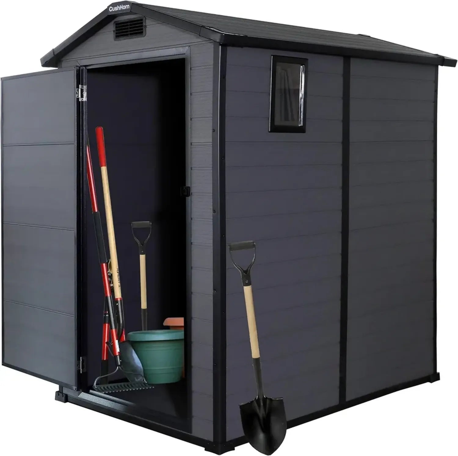 Gartenhaus aus Kunststoff: Wetterfestes Gerätehaus 3,2m³ - 115x163x195 cm, Grau