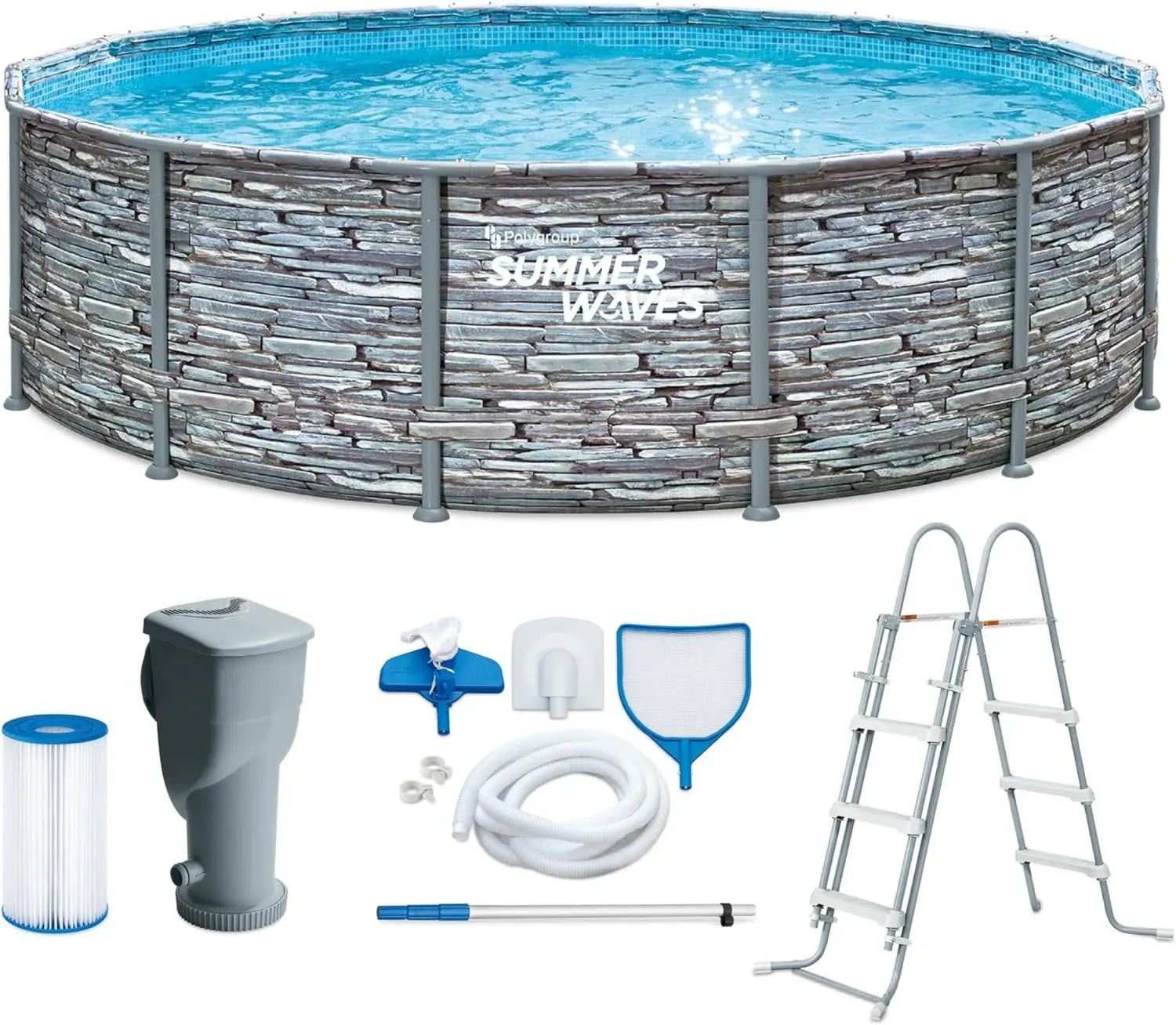 Sommer Waves Aufstellpool Set 427x107 cm in Steinoptik Grau mit Filterpumpe