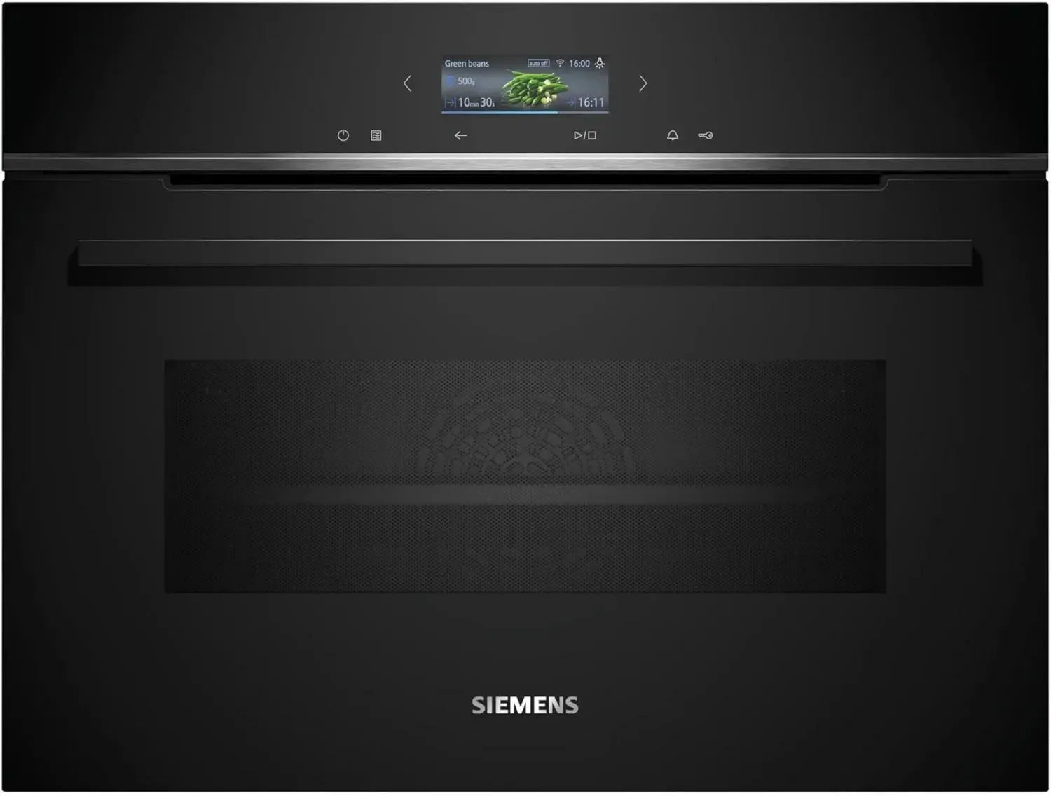 Siemens iQ700 Einbau-Kompaktbackofen mit Mikrowelle, 60x45 cm, 900 W, Schwarz, Hydrolyse, Air Fry, Teleskopauszug, Touchscreen
