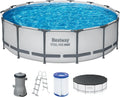 Bestway Stahlrahmenpool Set mit Filterpumpe Ø 427 x 107 cm, Rundlichtgrau
