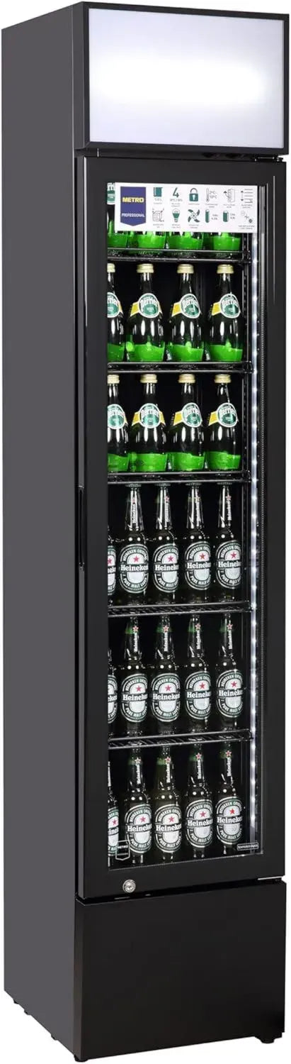 Professioneller Getränkekühler mit Glasfront, 166L, einstellbare Einlegeböden, Schloss und LED, Schwarz
