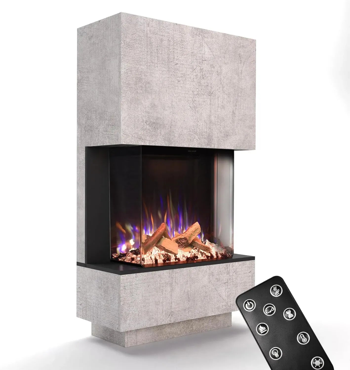 Elektrischer Kaminofen mit 3D-LED-Flammeneffekt, Heizung & Timer, 1500 W, Betonoptik