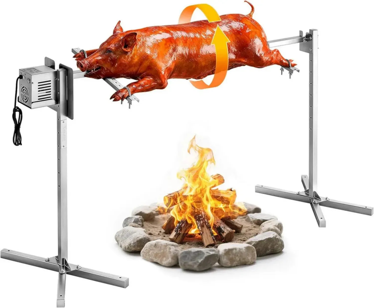 VEVOR Spanferkelgrill mit Elektromotor, 1321 mm Länge, 60 kg Kapazität, 8-stufiger Rotisserie-Grill für Partys