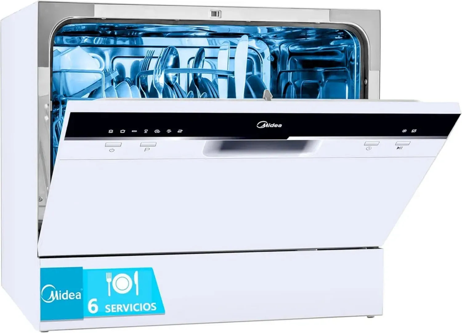 Midea Kompakter Geschirrspüler 55 cm Weiß - Tragbares Gerät mit Eco-Programm und antibakteriellem Filter