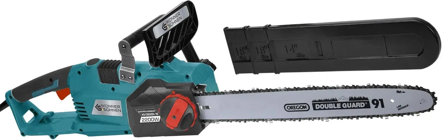 2200W Elektro-Kettensäge mit 40 cm Schwert, 14 m/s Geschwindigkeit, werkzeugfreie Kettenspannung