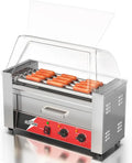 CROSSON Hot Dog Grill mit Brötchenwärmer, 5 Rollen, 12 Hotdogs, 1050W Elektrogrill mit Thermostat & Abdeckung