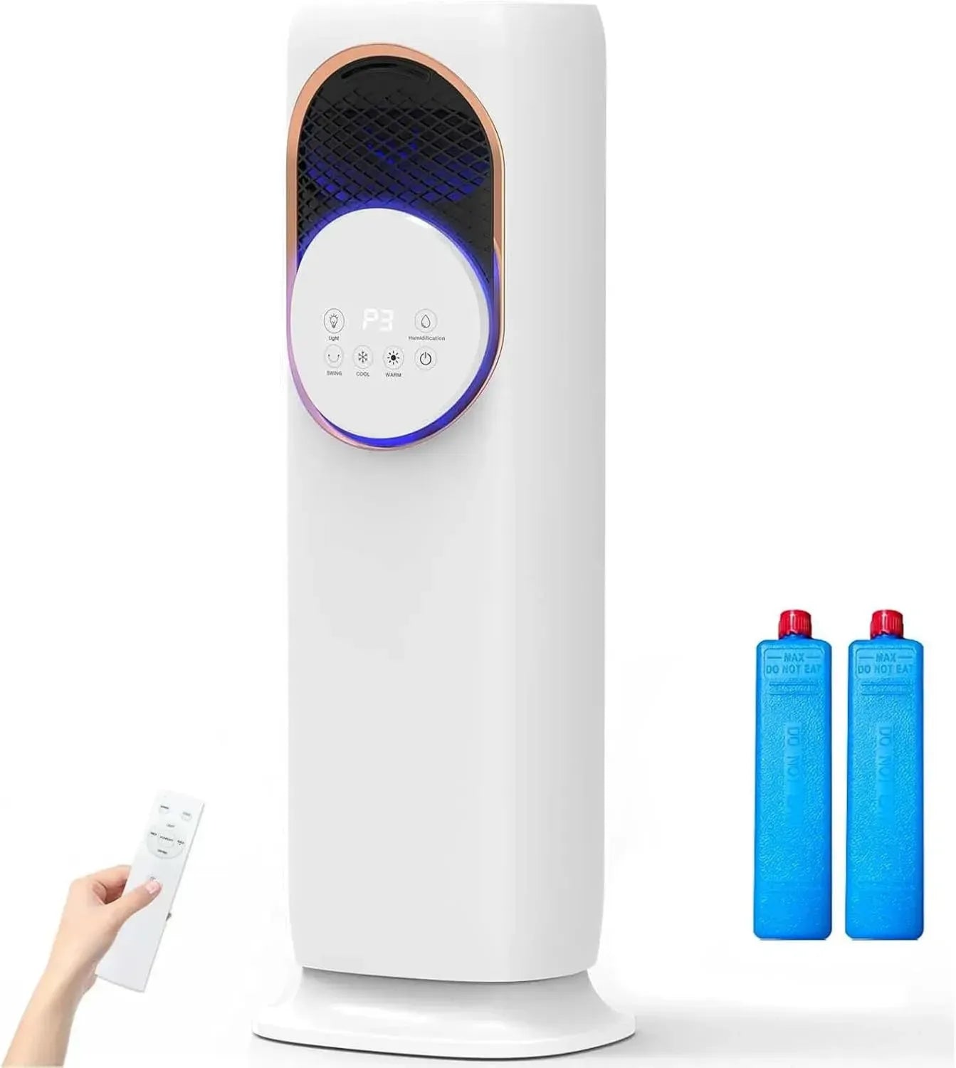 Multifunktionaler Turmventilator mit Heizung, Kühlung und Luftbefeuchtung, Fernbedienung, 3 Kühl- & 2 Heizmodi, 8-Stunden-Timer, Ideal für Wohnräume