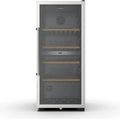 Corberó Weinkühlschrank 200L, 91 Flaschenkapazität, Doppelzone, LED-Beleuchtung, schwarze Glastür, 4 Holzablagen, leise 45 dB, Energieeffizienz G
