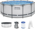 Bestway Stahlrahmen Pool Set mit Pumpe 366x122 cm, Grau, Rund