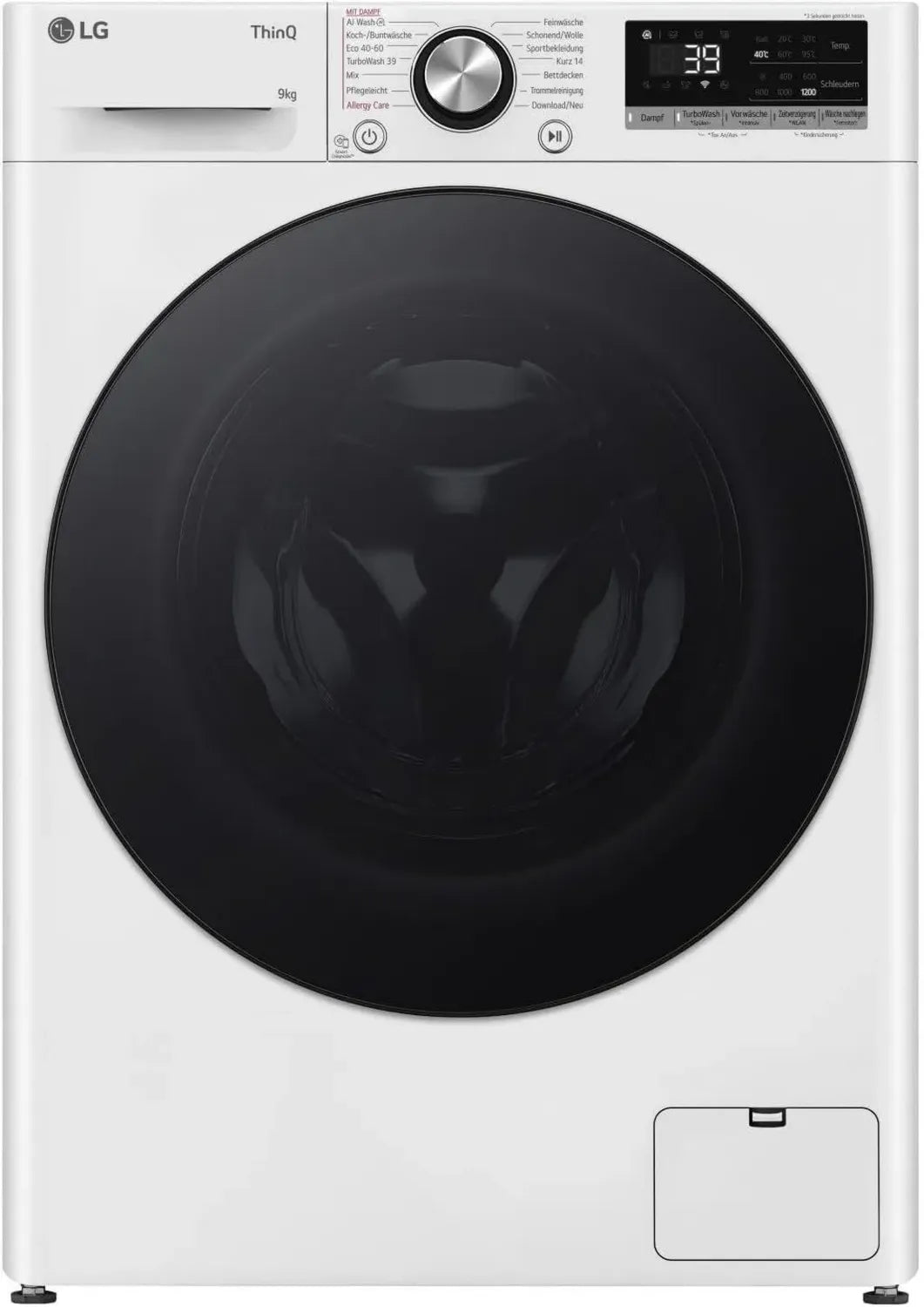 LG F2V7SLIM9 - 9 kg schlanke Waschmaschine, Wi-Fi & AI Direct Drive, Dampftiefenreinigung, TurboWash 360°, gehärtetes Glas, Weiß mit schwarzem Ring