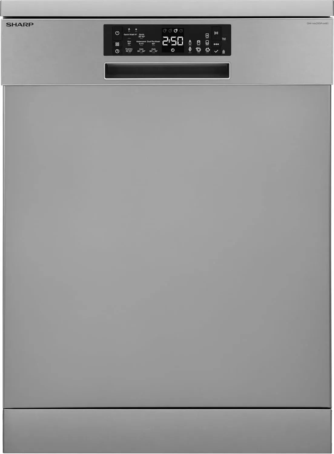Sharp Freistehender Geschirrspüler 60 cm, 14 Maßgedecke, Besteckschublade, 8 Programme, AquaStop, Silber