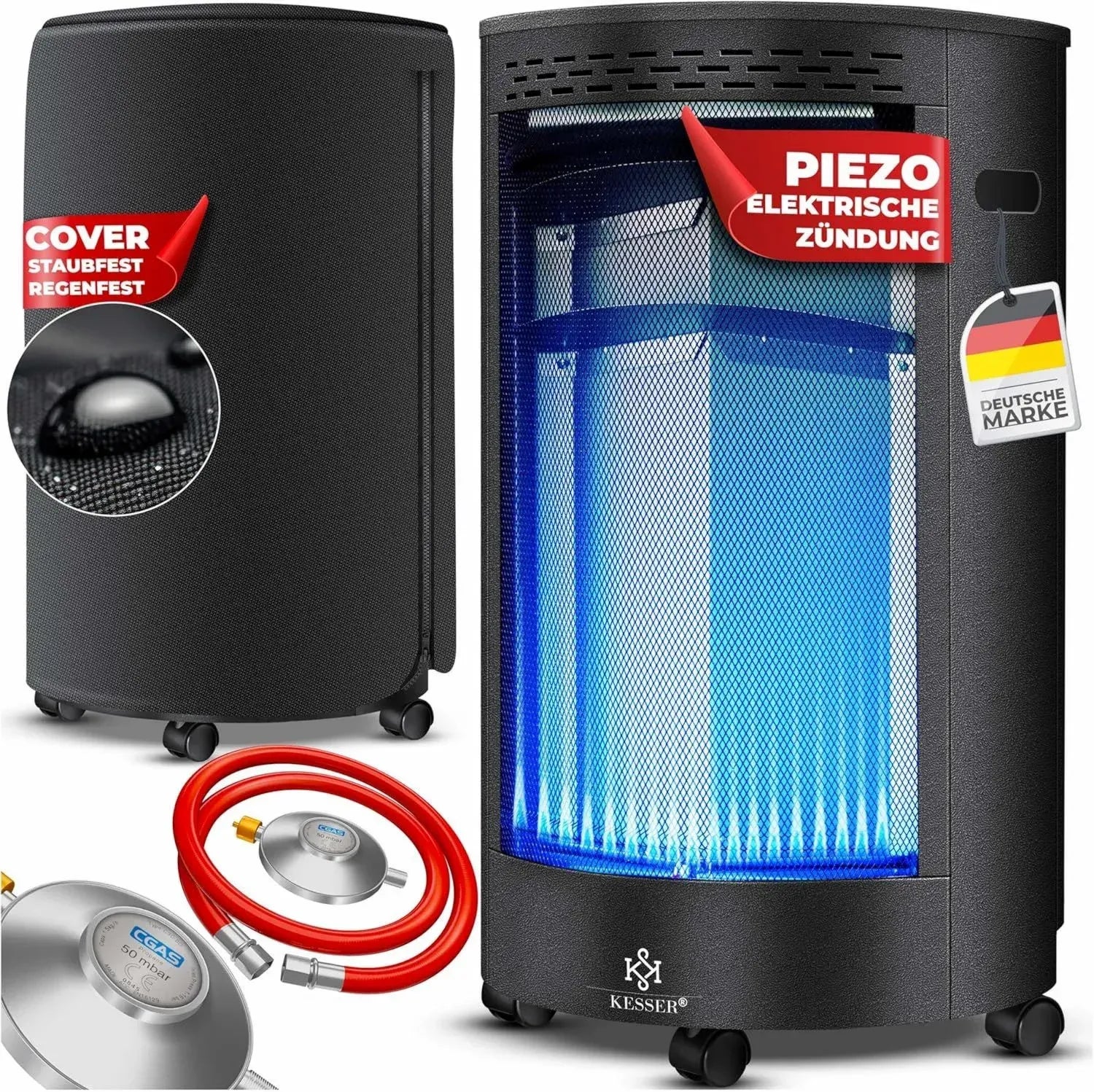 Keramik-Gasheizer 4200W mit Infrarotbrenner und Zubehör, Schwarz