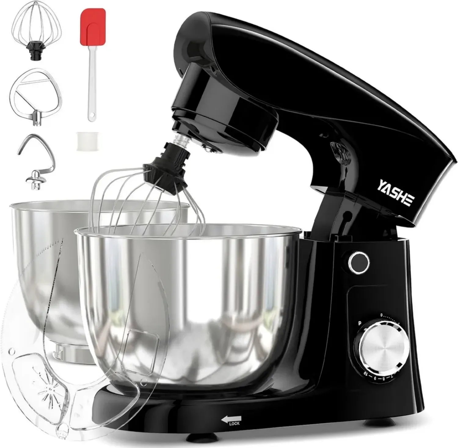 Leistungsstarke Küchenmaschine 1500W mit 4,5L & 5L Edelstahlschüsseln, 10+ Geschwindigkeiten, Kippkopfdesign, inkl. Knethaken, Rührbesen und Schneebesen